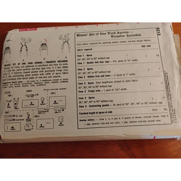 Vintage 60s Apron Simplicity Pattern 4213 One Size CUT - Picture 2 of 2